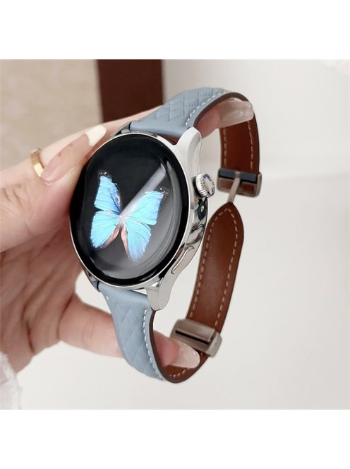 For Samsung Galaxy Watch3 45mm / Huawei Watch Ultimate Genuine Cow Leather 22mm Watch Band with Rhombus Pattern - Sky Blue