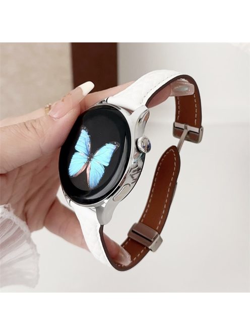 For Samsung Galaxy Watch3 45mm / Huawei Watch Ultimate Genuine Cow Leather 22mm Watch Band with Rhombus Pattern - White