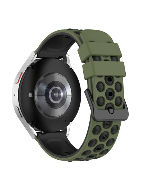 For Samsung, Huawei, Huami, Polar Universal Watch Band Silicone 20mm Watch Strap with Multi Round Holes - Army Green / Black