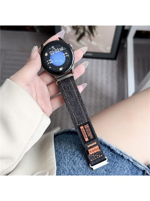 KALEBOL For Huawei Watch 4 / 4 Pro / GT 4 46mm Universal Smart Watch Strap 22mm Denim Magic Tape Adjustable Wrist Band - Black