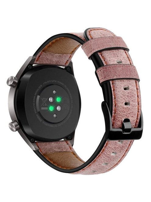 KALEBOL For Huawei Watch 4 Pro / Watch 4 / Watch GT 4 46mm Crackle Genuine Cow Leather Wrist Strap 22mm - Pink