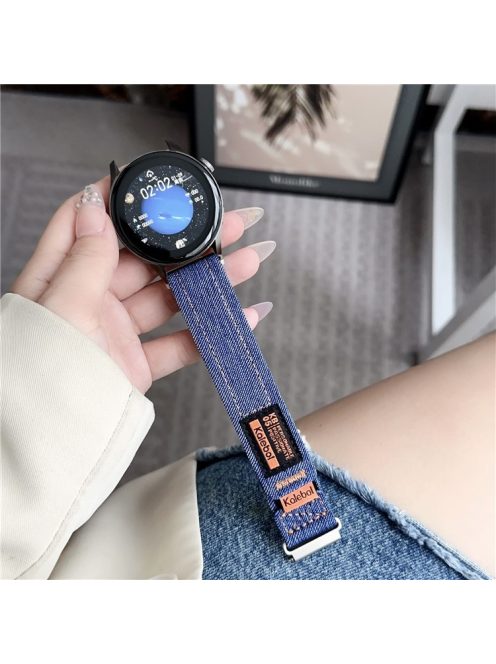 KALEBOL For Huawei Watch 4/4 Pro/GT 4 46mm Universal Smart Watch Strap 22mm Denim Magic Tape Adjustable Wrist Band - Dark Blue