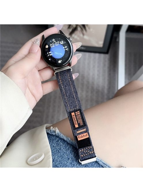 KALEBOL For Huawei Watch 4/4 Pro/GT 4 46mm Universal Smart Watch Strap 22mm Denim Magic Tape Adjustable Wrist Band - Dark Grey