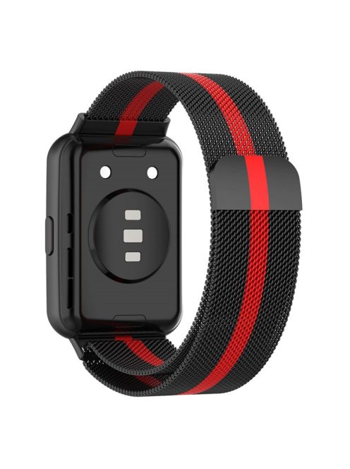 Metal Smart Watch Strap for Huawei Watch Fit 2 Adjustable Milanese Watchband Replacement Part - Black / Red