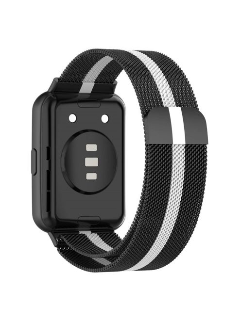 Metal Smart Watch Strap for Huawei Watch Fit 2 Adjustable Milanese Watchband Replacement Part - Black / White