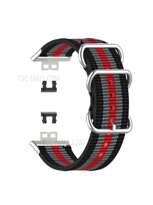 Nylon Canvas Watch Band Replacement Strap for Huawei Watch Fit TIA-B09 - Black/Grey/Red/Black