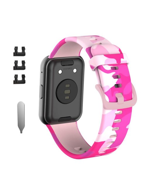 Pattern Printing Silicone Watch Band Strap Replacement for Huawei Watch Fit - Pink/Camouflage