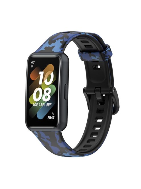 Pattern Printing Watch Strap for Huawei Band 7, Adjustable TPU Wrist Band Replacement Bracelet - Camouflage Blue