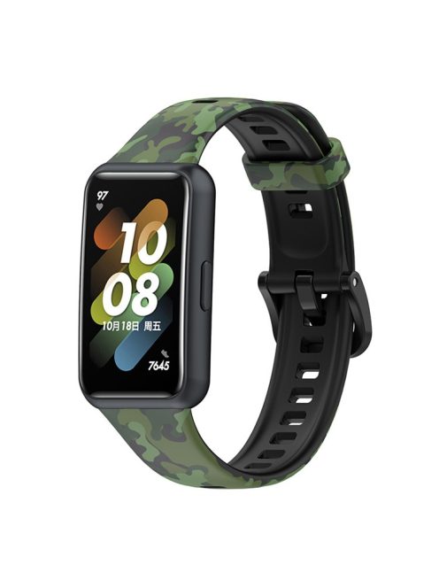 Pattern Printing Watch Strap for Huawei Band 7, Adjustable TPU Wrist Band Replacement Bracelet - Camouflage Green