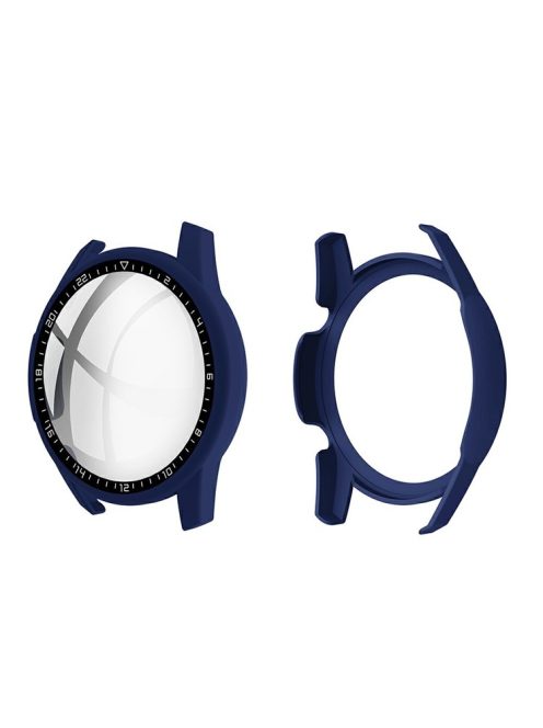 Rubberized PC Frame + Tempered Glass Screen Case with Scale for Huawei Watch GT 2 46mm - Dark Blue