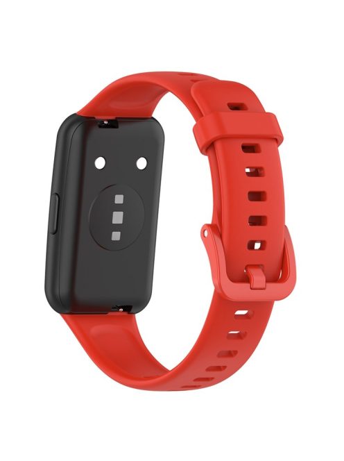 Silicone Smart Watch Band for Huawei Band 7, Solid Color Adjustable Wrist Strap Replacement - Red