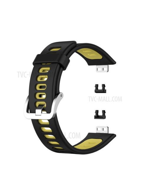 Soft Silicone Dual Color Watch Strap for Huawei Watch Fit - Black/Yellow