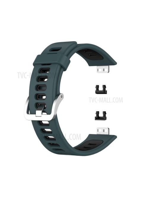 Soft Silicone Dual Color Watch Strap for Huawei Watch Fit - Olive Green/Black