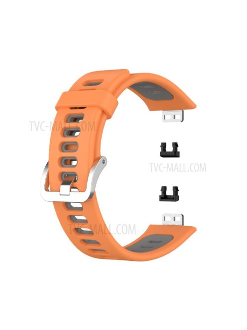 Soft Silicone Dual Color Watch Strap for Huawei Watch Fit - Orange/Grey