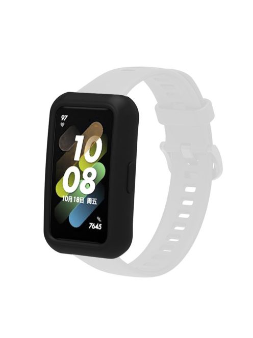 Soft Silicone Watch Case for Huawei Band 7/6, Anti-scratch Protection Watch Frame Cover - Black