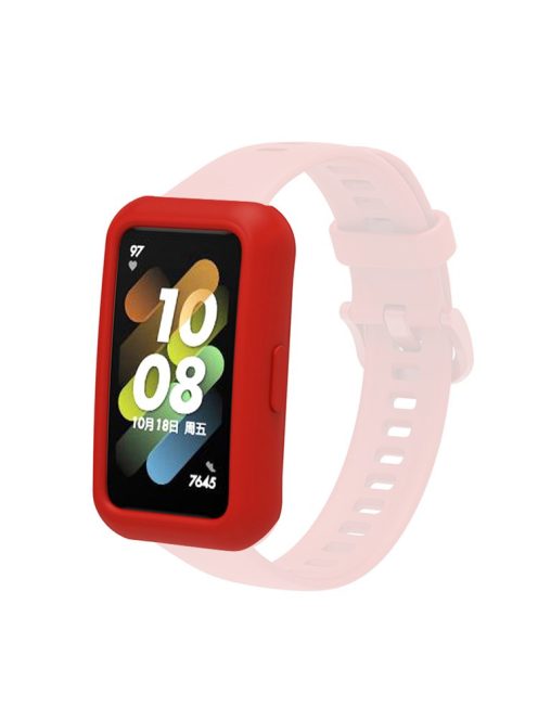 Soft Silicone Watch Case for Huawei Band 7/6, Anti-scratch Protection Watch Frame Cover - Deep Red