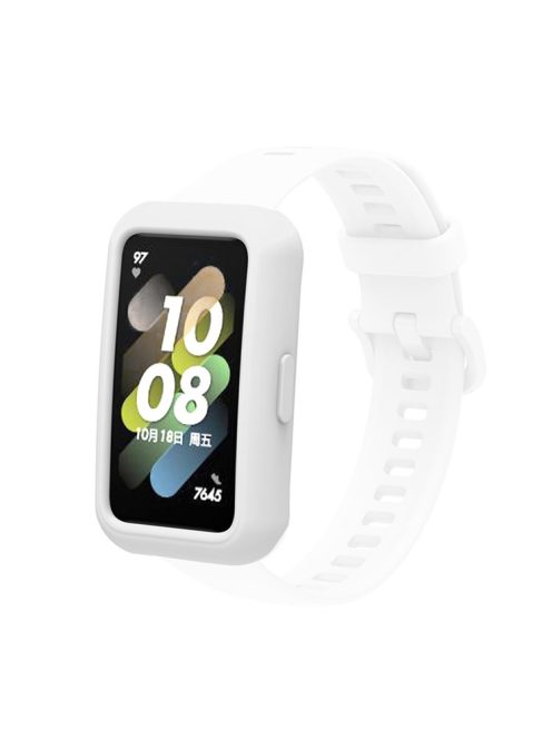 Soft Silicone Watch Case for Huawei Band 7/6, Anti-scratch Protection Watch Frame Cover - White