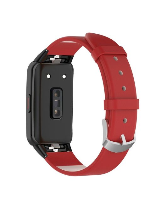 Top Layer Genuine Leather Quick Release Watch Band Strap Replacement for Huawei Band 6/Honor Band 6 - Red