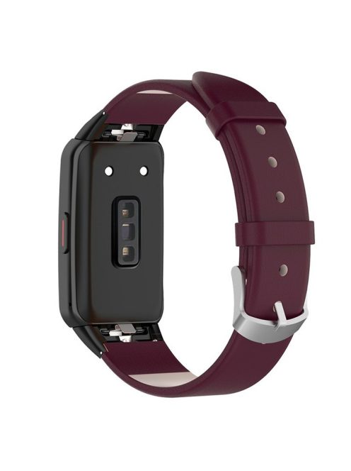 Top Layer Genuine Leather Quick Release Watch Band Strap Replacement for Huawei Band 6/Honor Band 6 - Wine Red