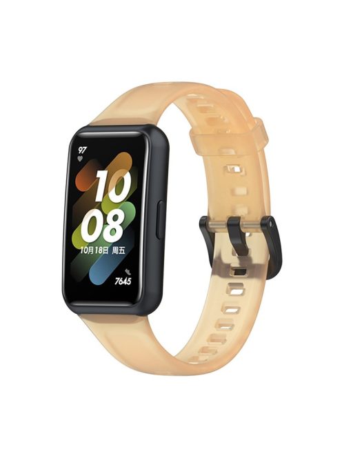 Translucent Smart Watch Band for Huawei Band 7, Soft Silicone Adjustable Wrist Strap Replacement - Transparent Orange