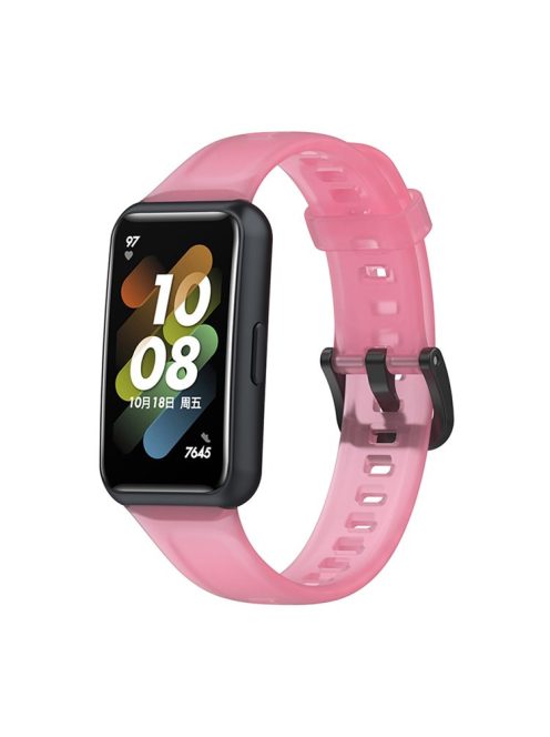 Translucent Smart Watch Band for Huawei Band 7, Soft Silicone Adjustable Wrist Strap Replacement - Transparent Pink