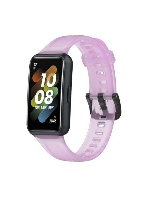 Translucent Smart Watch Band for Huawei Band 7, Soft Silicone Adjustable Wrist Strap Replacement - Transparent Purple