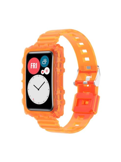 Transparent TPU Integrated Smart Watch Band Wrist Strap Frame for Huawei Watch Fit / Fit 2 / Fit New, One Size - Orange