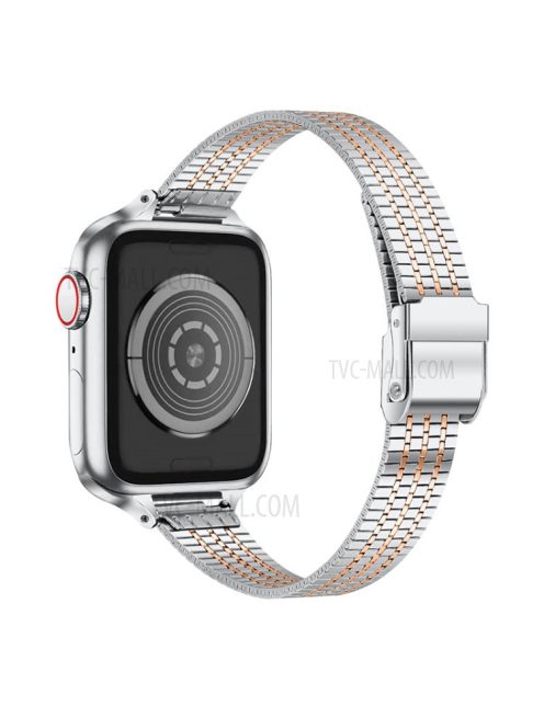 14mm Seven Beads Stainless Steel Watch Band Replacement Strap with Durable Clasp for Apple Watch Series 8 41mm / Series 7 41mm / SE 44mm / SE (2022) 44mm /  6 / 5 / 4 40mm / Series 3 / 2 / 1 38mm - Silver / Rose Gold