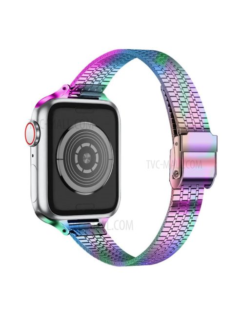 14mm Seven Beads Stainless Steel Watch Band Replacement Strap with Durable Clasp for Apple Watch Series 8 41mm / Series 7 41mm / SE 44mm / SE (2022) 44mm / 6 / 5 / 4 40mm / Series 3 / 2 / 1 38mm - Colorful