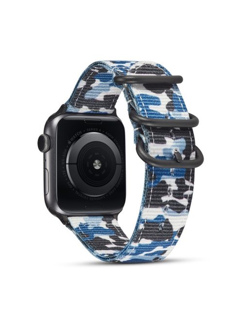 22mm Camouflage Style TPU+PU Nylon Watch Band for Apple Watch Ultra 49mm / Ultra 2 49mm / Series 9 45mm / SE (2023) 44mm / Series 8 / 7 45mm / Series 6 / SE / SE (2022) 44m / 5 / 4 44mm / Series 1 / 2 / 3 42mm - Camouflage Blue