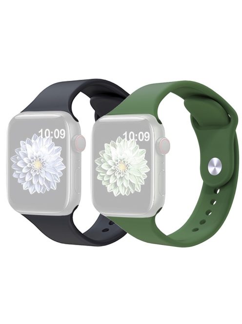 2Pcs Size M / L AW Silicone Strap for Apple Watch Series 10 42mm / 9 8 7 41mm / SE (2023) SE (2022) SE 6 5 4 40mm / 3 2 1 38mm Adjustable Watch Band - Black+Army Green