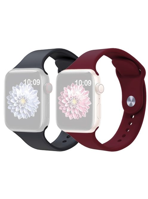 2Pcs Size M / L AW Silicone Strap for Apple Watch Series 10 42mm / 9 8 7 41mm / SE (2023) SE (2022) SE 6 5 4 40mm / 3 2 1 38mm Adjustable Watch Band - Black+Wine Red