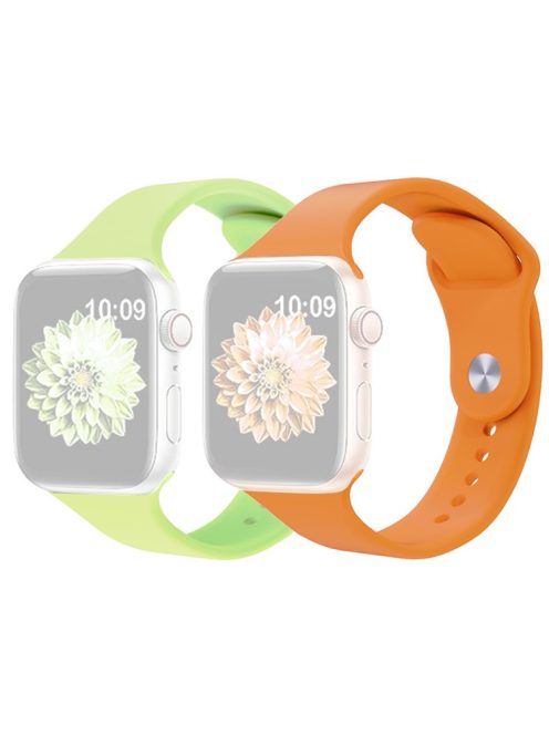 2Pcs Size M / L AW Silicone Strap for Apple Watch Series 10 42mm / 9 8 7 41mm / SE (2023) SE (2022) SE 6 5 4 40mm / 3 2 1 38mm Adjustable Watch Band - Green+Orange