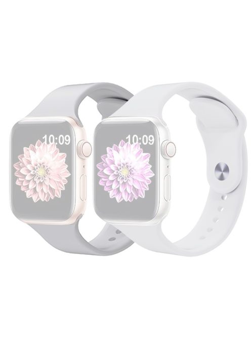 2Pcs Size M / L AW Silicone Strap for Apple Watch Series 10 42mm / 9 8 7 41mm / SE (2023) SE (2022) SE 6 5 4 40mm / 3 2 1 38mm Adjustable Watch Band - Light Grey+White