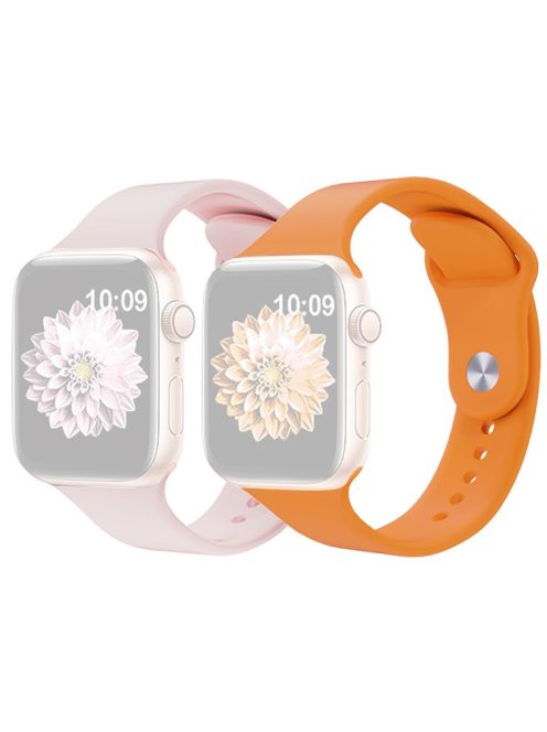 2Pcs Size M / L AW Silicone Strap for Apple Watch Series 10 42mm / 9 8 7 41mm / SE (2023) SE (2022) SE 6 5 4 40mm / 3 2 1 38mm Adjustable Watch Band - Pink+Orange