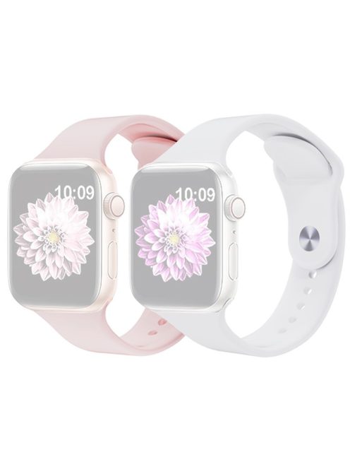 2Pcs Size M / L AW Silicone Strap for Apple Watch Series 10 42mm / 9 8 7 41mm / SE (2023) SE (2022) SE 6 5 4 40mm / 3 2 1 38mm Adjustable Watch Band - Pink+White