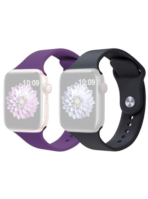 2Pcs Size M / L AW Silicone Strap for Apple Watch Series 10 42mm / 9 8 7 41mm / SE (2023) SE (2022) SE 6 5 4 40mm / 3 2 1 38mm Adjustable Watch Band - Purple+Black