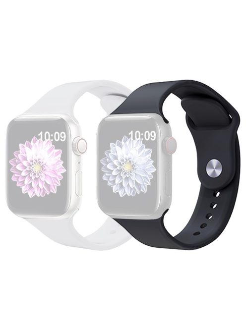 2Pcs Size M / L AW Silicone Strap for Apple Watch Series 10 42mm / 9 8 7 41mm / SE (2023) SE (2022) SE 6 5 4 40mm / 3 2 1 38mm Adjustable Watch Band - White+Black