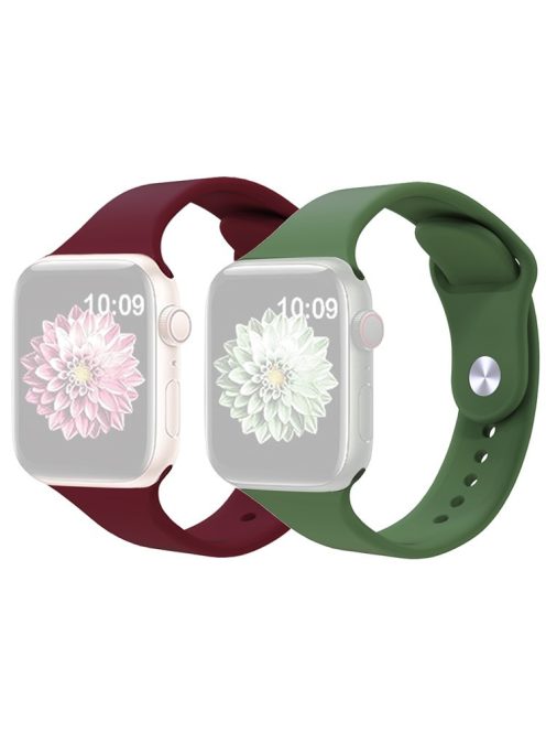 2Pcs Size M / L AW Silicone Strap for Apple Watch Series 10 42mm / 9 8 7 41mm / SE (2023) SE (2022) SE 6 5 4 40mm / 3 2 1 38mm Adjustable Watch Band - Wine Red+Army Green