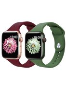 2Pcs Size M / L AW Silicone Strap for Apple Watch Series 10 42mm / 9 8 7 41mm / SE (2023) SE (2022) SE 6 5 4 40mm / 3 2 1 38mm Adjustable Watch Band - Wine Red+Army Green