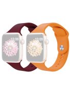 2Pcs Size M / L AW Silicone Strap for Apple Watch Series 10 42mm / 9 8 7 41mm / SE (2023) SE (2022) SE 6 5 4 40mm / 3 2 1 38mm Adjustable Watch Band - Wine Red+Orange