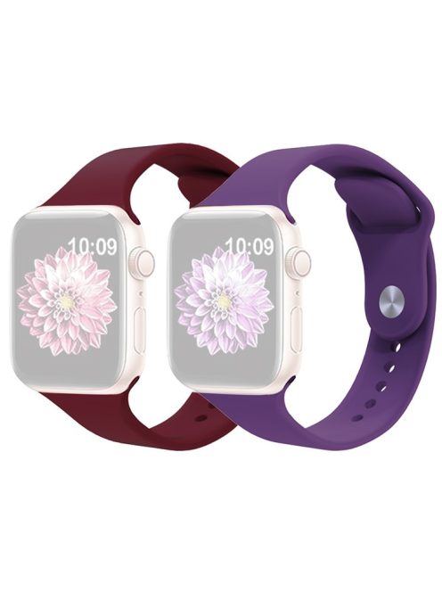 2Pcs Size M / L AW Silicone Strap for Apple Watch Series 10 42mm / 9 8 7 41mm / SE (2023) SE (2022) SE 6 5 4 40mm / 3 2 1 38mm Adjustable Watch Band - Wine Red+Purple