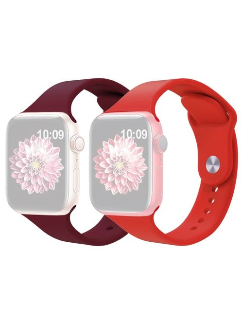 2Pcs Size M / L AW Silicone Strap for Apple Watch Series 10 42mm / 9 8 7 41mm / SE (2023) SE (2022) SE 6 5 4 40mm / 3 2 1 38mm Adjustable Watch Band - Wine Red+Red