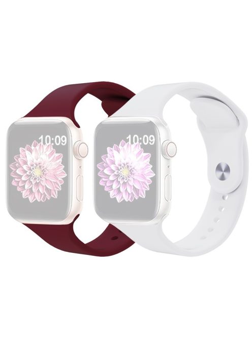 2Pcs Size M / L AW Silicone Strap for Apple Watch Series 10 42mm / 9 8 7 41mm / SE (2023) SE (2022) SE 6 5 4 40mm / 3 2 1 38mm Adjustable Watch Band - Wine Red+White