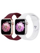 2Pcs Size M / L AW Silicone Strap for Apple Watch Series 10 42mm / 9 8 7 41mm / SE (2023) SE (2022) SE 6 5 4 40mm / 3 2 1 38mm Adjustable Watch Band - Wine Red+White