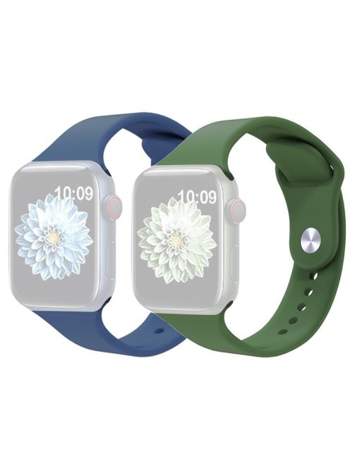 2Pcs Size M / L AW Watch Band for Apple Watch Series 10 42mm / 9 8 7 41mm / SE (2023) SE (2022) SE 6 5 4 40mm / 3 2 1 38mm Silicone Wrist Strap - Blue+Army Green