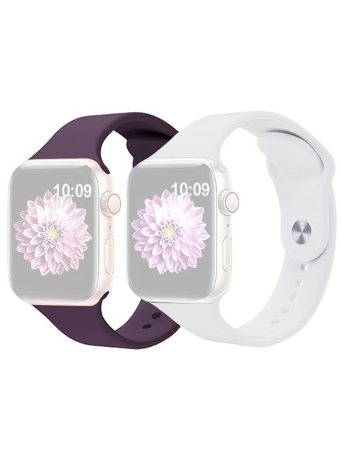 2Pcs Size M / L AW Watch Band for Apple Watch Series 10 42mm / 9 8 7 41mm / SE (2023) SE (2022) SE 6 5 4 40mm / 3 2 1 38mm Silicone Wrist Strap - Violet+White