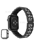 3 Beads Rhinestone Decor Replacement Watch Strap + Anti-Drop Double Row Rhinestone PC Watch Case Cover for Apple Watch Series 1 / 2 / 3 38mm - Black