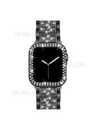 3 Beads Rhinestone Decor Replacement Watch Strap + Anti-Drop Double Row Rhinestone PC Watch Case Cover for Apple Watch Series 1 / 2 / 3 38mm - Black