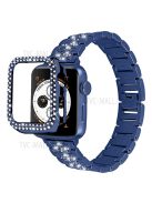 3 Beads Rhinestone Decor Replacement Watch Strap + Anti-Drop Double Row Rhinestone PC Watch Case Cover for Apple Watch Series 1 / 2 / 3 38mm - Blue